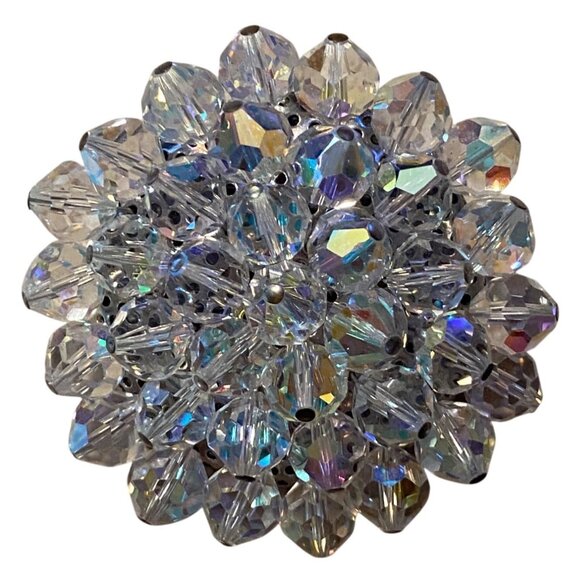 Vintage Aurora Borealis Crystal Flower Brooch Pin Jewelry - Picture 1 of 6